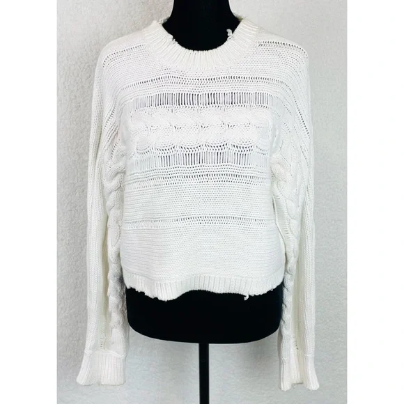 RTA • White Fever Distressed Cable Knit Cropped Sweater, M - Picture 10 of 16